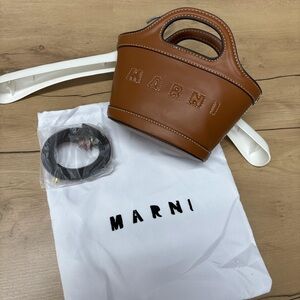 Marni Cognac Leather Mini Bucket Tote 15*13cm